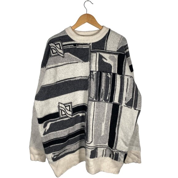 WE11DONE Ivory Flat Chain Graphic Jacquard Sweater mens oversized Large - Picture 1 of 8